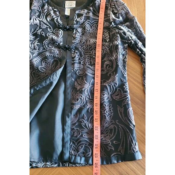 Laura Ashley Black Gray Velvet Burnout Paisley Evening Cardigan Small - Picture 6 of 10